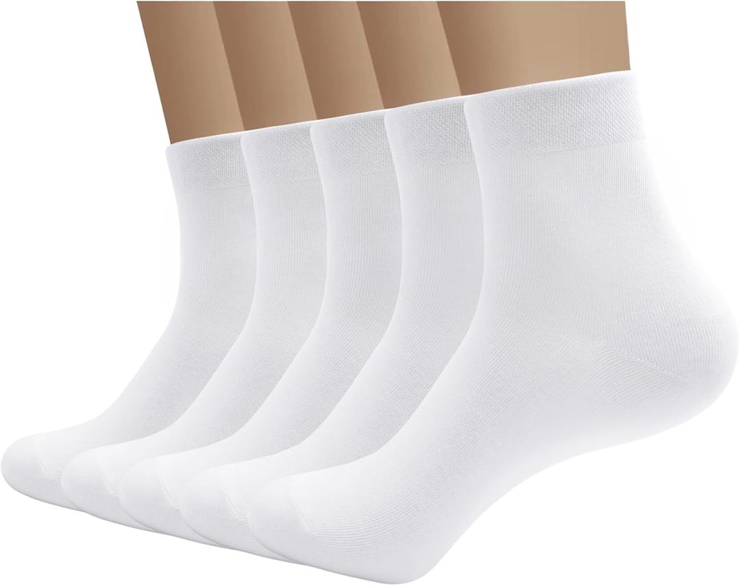 SERISIMPLE Viscose Bamboo Men's Breathable Quarter Thin Ankle High Socks - Comfort Cool Soft 5 Pairs (Large, White)