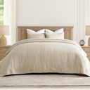 EverGrace 100% Cotton Cross Stitch 3-Piece Quilt Set, 118"x106", Flax Beige