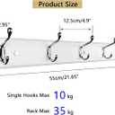 wall Mounted Coat Rack 21.5’’(55cm) with 5 Silver Hooks, White wall Coat Rack, Wood wall Hook Coat Rack for Entrance, Hallway, Bedroom, Kids Room, Lang White wall Clothes Hanger