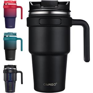 CIVAGO 20 oz Tumbler Mug with Lid and Straw, Insulated Travel Coffee Mug with Handle, Double Wall Stainless Steel Vacuum Coffee Tumbler, Thermal Coffee Cup, Flip lid, Black (1 Count (Pack of 1)