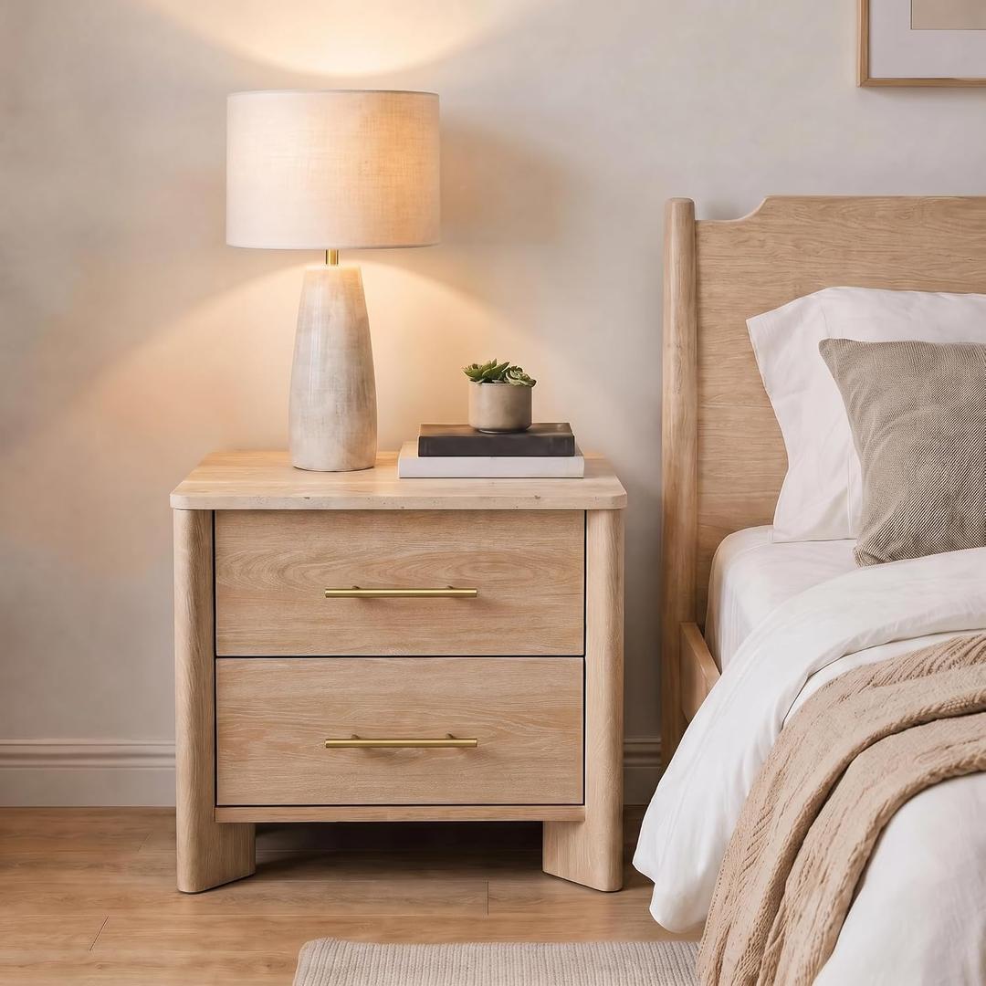 Nightstand with 2 Drawers ,Marble Top Night Stand,23.6” Bedside Table