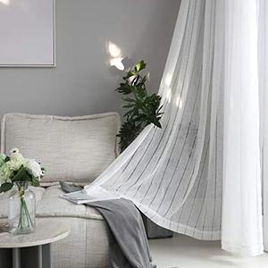 Home Brilliant Striped Sheer Curtains 96 Inches Long for Living Room Semitransparent Boho Curtain White Drapes for Bedroom, 2 Panels, 54" x 96" Length