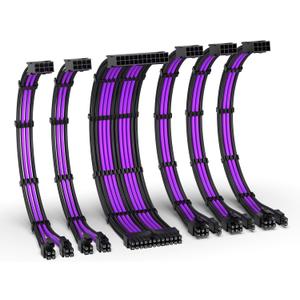 EZDIY-FAB PSU Cable Extension Kit,16AWG Power Supply Extension Cable,1x24Pin/2x4+4 EPS/3x6+2 PCI-E,Custom PC Sleeve Cable 300MM with Combs-Black Purple