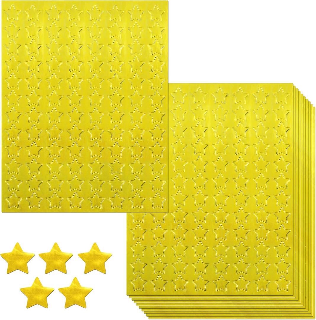 1056 PCS Metallic Gold Star Shaped Foil Labels Stickers (Each Measures 3/8" in Diameter)