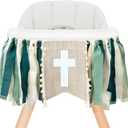 God Bless Cross High Chair Banner,First Holy Communion Baptism Party Decorations,Religious Jesus Christening Decor for Boys Girls,36x12 inches