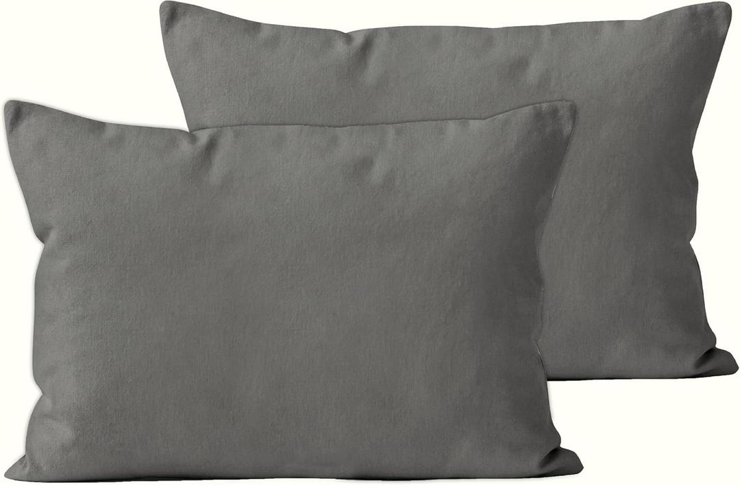 Encasa XO Throw Pillow Covers 12x20 in Set of 2 Grey | No Inserts | Cotton Pillow Covers for Living Room, Bed, Sofa, Couch | Decorative Cushion Covers with Improved Zipper