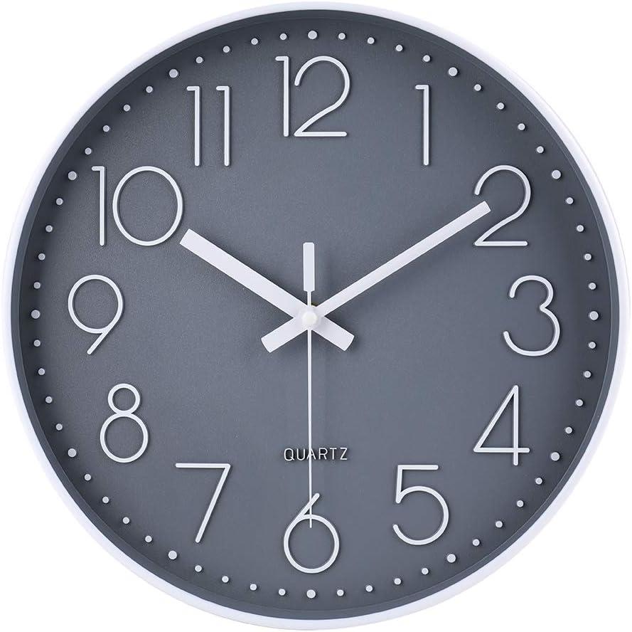 jomparis Wall Clock 12 Inch Non-Ticking Silent Battery Operated Round Wall Clock Modern Elegant Simple Style Clock for Home Office Kitchen Bedroom Living Room (Gray)