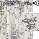 H.VERSAILTEX Linen Sheer Curtains for Living Room Curtains 63 Inches Long Light Filtering Rod Pocket Window Sheer Linen Curtains for Bedroom, 2 Panels, Classical Floral Printing Sage and Taupe