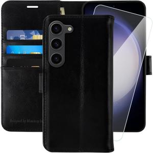 MONASAY Wallet Case Compatible for Galaxy S23 5G,[RFID Blocking] Flip Folio Leather Cell Phone Cover with Credit Card Holder, 6.1 inch, Black