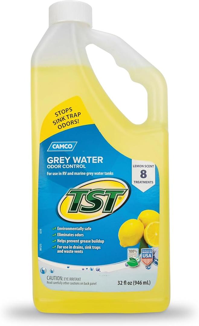 Camco TST RV Grey Water Odor Control and Holding Tank Deodorizer - Septic Safe - Lemon, 32oz