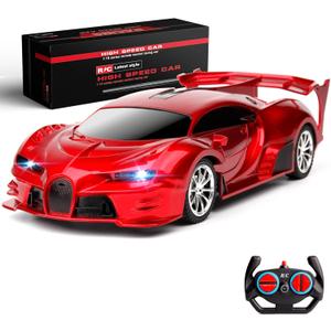 Remote Control Car Rechargeable High Speed 1/18 RC Cars Toys for Boys Girls Vehicle Racing Hobby with Headlight Christmas Birthday Gifts for Kids (Red)