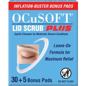 OCuSOFT Lid Scrub PLUS 35 - Pre-Moistened Leave-On Eyelid Wipes for Moderate to Severe Conditions - Moisturizing Eyelid Cleanser for Maximum Relief - 35 Count