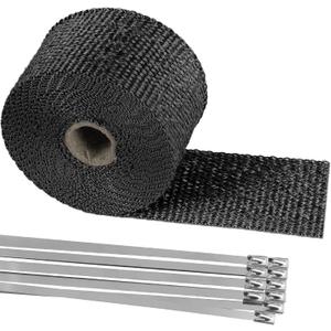 Deecam Exhaust Heat Wrap, 2'' x 16.5' Black Fiberglass Heat Resistant Exhaust Wrap Roll for Motorcycle, Car Exhaust Pipe Heat Insulation Muffler Tape with 10 Stainless Locking Ties