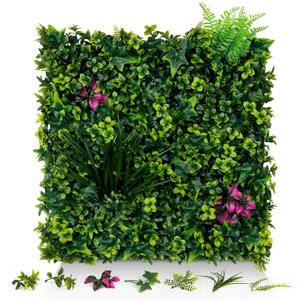 Artificial Grass Wall Panels, 20"x20" 8pcs Grass Backdrop with Mint Plant Leaves, UV-Anti Fake Greenery Plant Boxwood Panels for Privacy Fence Screen, Outdoor Green Wall Decor for Patio Garden