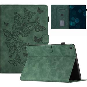 KEROM Fire HD 10 Case (9th/7th/5th Generation, 2019/2017/2015 Release), Embossed Suede Leather Folio Stand Protective Cover for Fire HD 10 Tablet (Older Versions), Auto Wake/Sleep - Green Butterfly