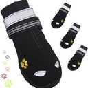 FISHOAKY Dog Shoes for Large Dogs, 360°Anti Slip Medium Dog Boots & Paw Protectors Winter Snowy, Waterproof 4Pcs Dog Booties with Reflective Strips (Size 3: 1.97''x2.48''(W*L), Black)
