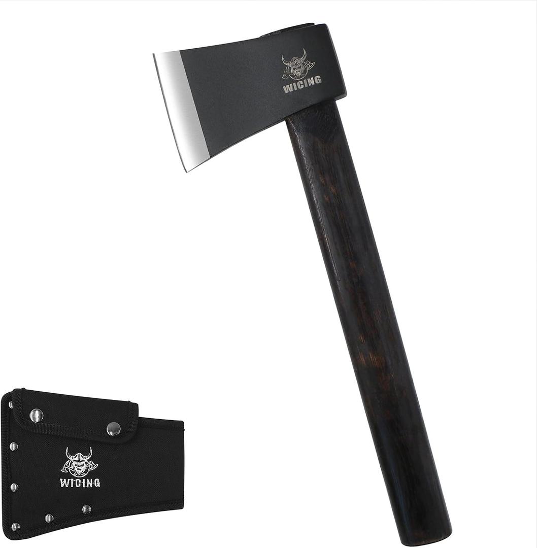 16" Throwing Axes for Axe Throwing Competitions, 1065 High Manganese Steel & Hickory Wood Handle with Nylon Sheath