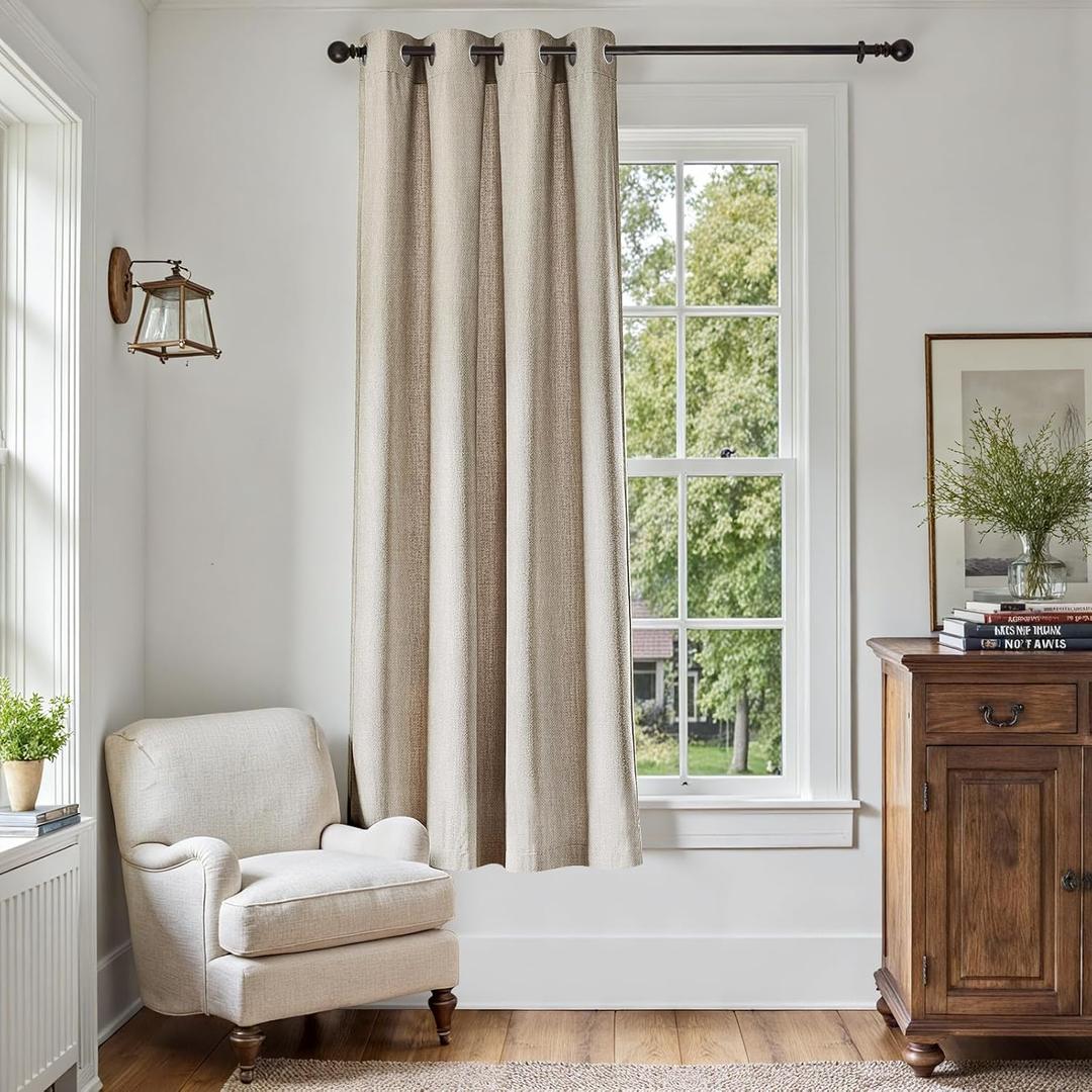 jinchan Linen Textured Curtain 72 Inch Long for Living Room Light Filtering Thermal Insulated Grommet Top Window Drape for Bedroom 52x72 Greyish Beige 1 Panel