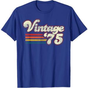 Vintage Retro Birthday Tees 1975 50th Birthday T-Shirt Unisex-Adults Blue, Medium