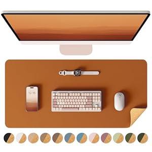 YSAGi Double-Sided Desk Pad, 23.6"x13.7" Leather Desk Mat, Eco Cork Desk Pad Protector, Large Mouse Pad for Desk, Waterproof Desk Blotter Pad, Desk Writing Pad for Office Work/Home(Brown/Cork)