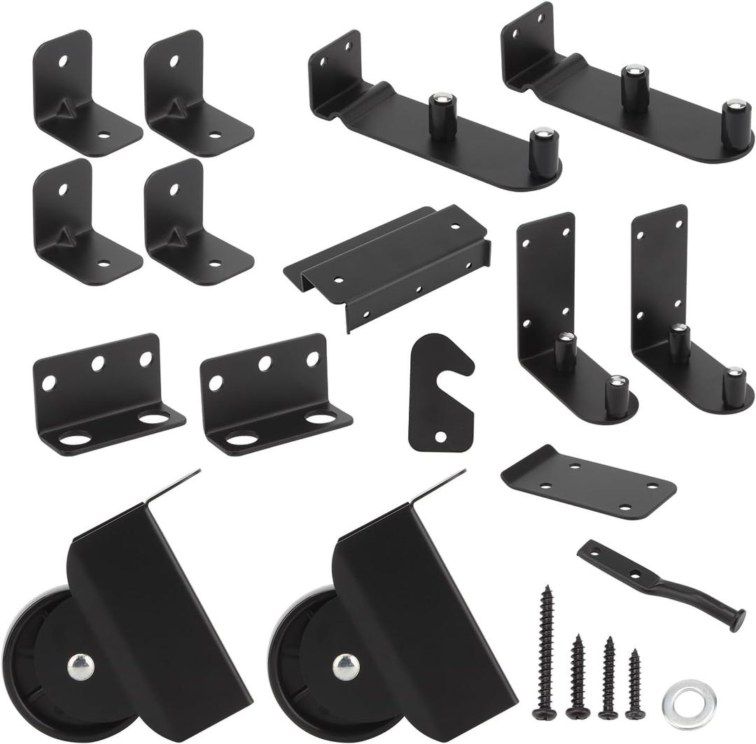 Sliding Gate Kit Accessory, Heavy Duty Sliding Gate Hardware Gate Frame Hardware Kit, Adjustable Gate Corner Brace Bracket Sliding Door Rail Kit for Wooden Fence Porch Secure Gate Mounting