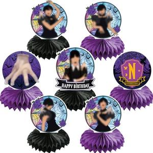 Purple Black Birthday Decorations 7pcs Honeycomb Centerpieces, Black and Purple Birthday Party Supplies for Girls Boys, Gothic Style Double Sided Party Table Centerpieces Party Favors