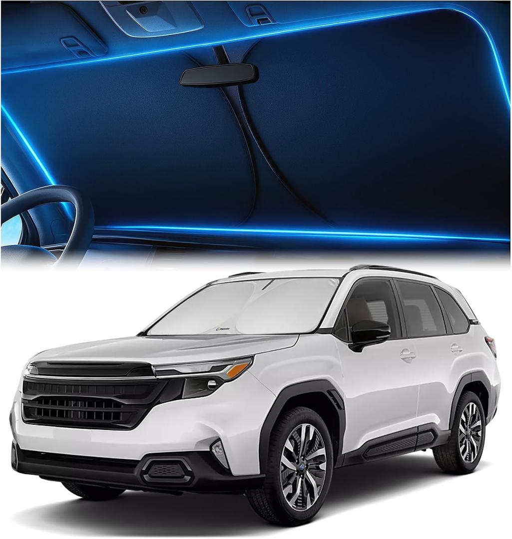 Windshield Sunshade for Subaru Forester 2019-2023, 2024, 2025, 2026 - Innovative No-Light-Pass Technology, Mirror Cut-Out, Blocks 99% UV Rays, Fade-Resistant, Easy-Fold Forester Windshield Sun Shade