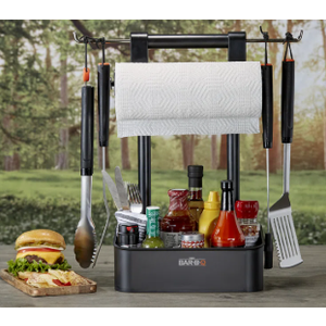 B-Q Collapsible BBQ Grilling Caddy w/Extended Hook, Store All Grilling Accesories in One Place, BBQ Caddy for Outdoor Barbecue, Camping Trip, Roller Towel Holder, Kitchen Storage Organizer