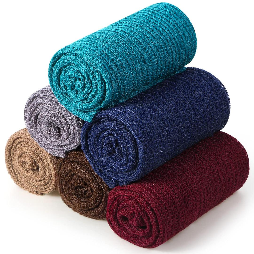Tudomro 6 Pcs 15.8 x 59'' Newborn Baby Stretch Wraps Set 6 Colors Baby Photography Props Unisex Newborn Long Ripple Wrap Photo Blanket for Girl Boy Christmas DIY Photography(Dark Color)