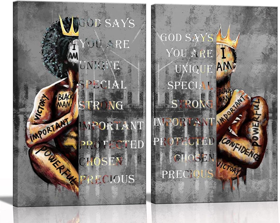 African American Wall Art Man Inspirational Quotes Black King Wall Decor Men Portrait Poster Print Picture Painting Artwork for Living Room Bedroom Bathroom Office Home Decor Ready to Hang