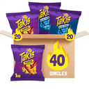 Takis 40 pc / 1 oz Variety Pack - Fuego & Blue Heat Flavored Rolled Tortilla Chips - (20) Fuego, (20) Blue Heat - Perfect for Tailgates, Parties, or the Office, Best By: 02-24-26
