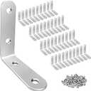 LuckIn 40 Pcs L Bracket Stainless Steel Corner Brace Sets, 90 Degree Right Angle Shelf Brackets with Screws for Wood Furniture, Chairs, Table, 50mm x 50mm, Silver, 2 Inch