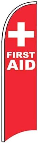 4LessCo FIRST AID Windless Swooper Flag Feather Banner Sign 2.5x11.5 Feet Tall (Flag Only, Hardware NOT Included) rb