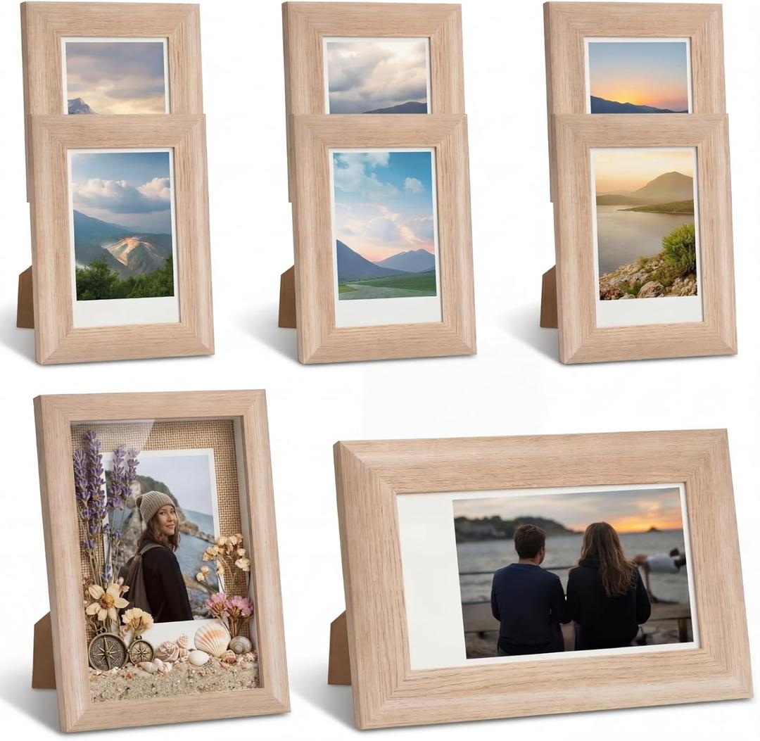 Bucherry 6 Pcs Mini 2x3 Photo Frame Small Wooden Shadow Box Picture Frame Compatible with Fuji Instax Mini 12/11/evo/41/40/99/se/9/8/7 3 Inch Film Tabletop Wall Home Decor Memories Gift (White Oak)