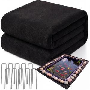 Fanfanwin 15 x 25 ft ft Pond Liner Underlayment 6oz Heavy Duty Black Non Woven Geotextile Underlayment Fabric with 10 U-pins for Outdoor Pond Streams Fountains Garden Waterfalls Fishpond Weed Barrier