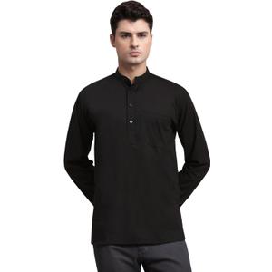 SKAVIJ Cotton Kurta for Men Casual Lightweight Long Sleeve Henley Beach Shirts T Shirts With Pocket (Small, Black)