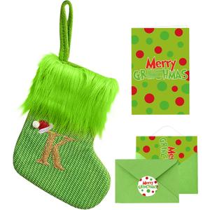 Christmas Stockings with Initials, 7.9 Inches Mini Embroidered Letter Knit Xmas Stockings, Monogram Knitted Xmas Stocking with Card Envelope, Christmas Party Fireplace Family Hanging Decorations (K)