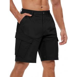 TRFIC Mens Cargo Shorts 10" Inseam Casual Stretch Shorts with 6 Pockets Button Closure for Summer Work Outdoor Black