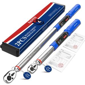 Digital Torque Wrench 3/8 & 1/2 Drive 5.02-99.57 Ft. Lb (6.8-135 N.m) / 12.54-250.7 Ft. Lb (17-340 N.m) 2% Accuracy Digital Torque Wrench Set with Buzzer and LED Flash for Bike, Moto, Car