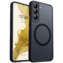 CANSHN Designed for Samsung Galaxy S22 Case [Full Camera Protection] [Compatible with MagSafe] Translucent Matte Shockproof Protective Phone Cover 6.1 Inch - Black