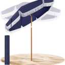 Talltalk 6 Ft Outdoor Beach Patio Umbrella with Fringe, Steel Pole, Steel Ribs and Carry Bag Elegant Table UPF 50+ UV Boho Umbrella for Outdoor Patio Picnic Beach Backyard (Navy Blue Steering)