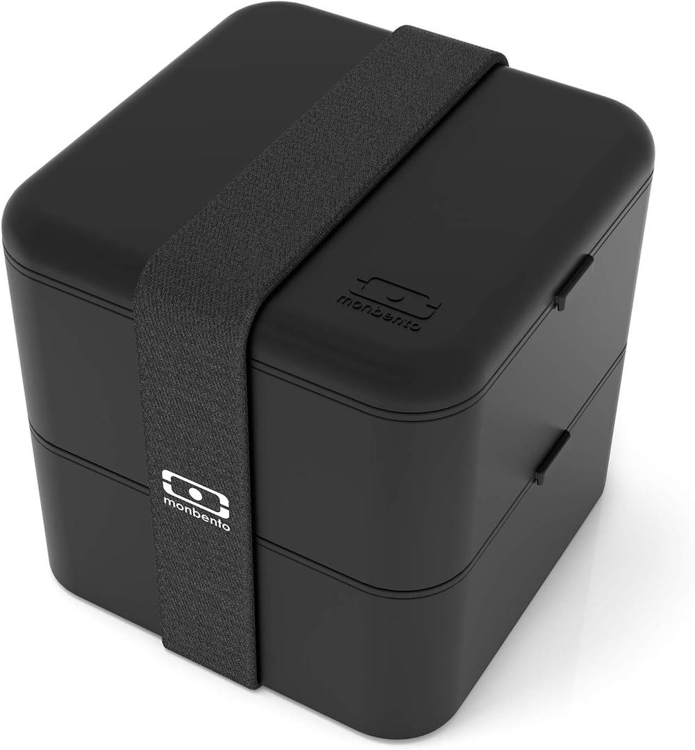 monbento - Large Bento Box MB Square Onyx with Compartments - Leakproof Lunch Box for Work or Meal Prep - BPA Free - Food Grade Safe - Black