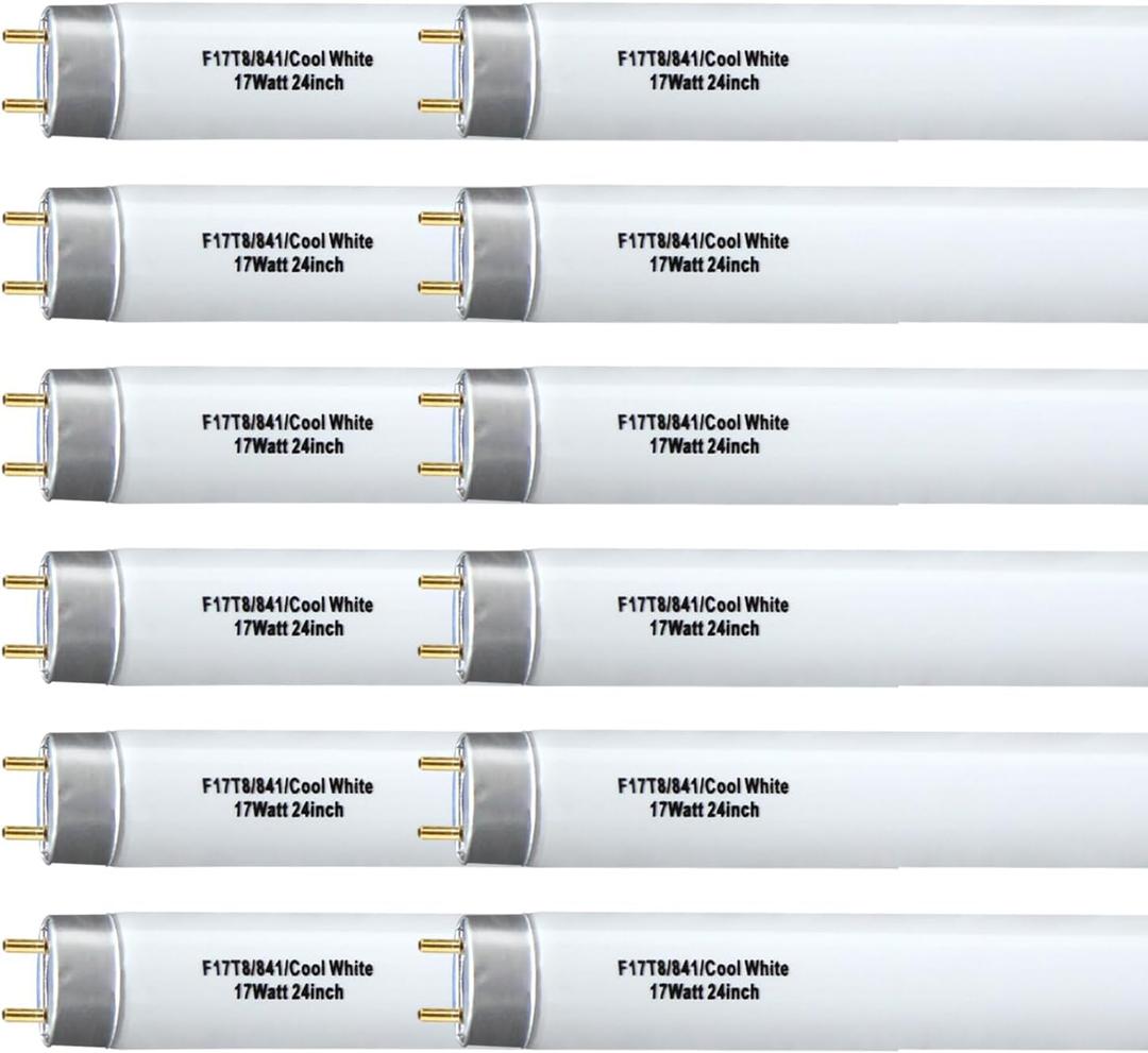 12 Pack 24 inch F17T8 Fluorescent Bulb, F17T8/841 4100K Cool White,2 Foot T8 Linear Fluorescent Lamp,Medium Bi-Pin (G13) Base,1400 Lumens