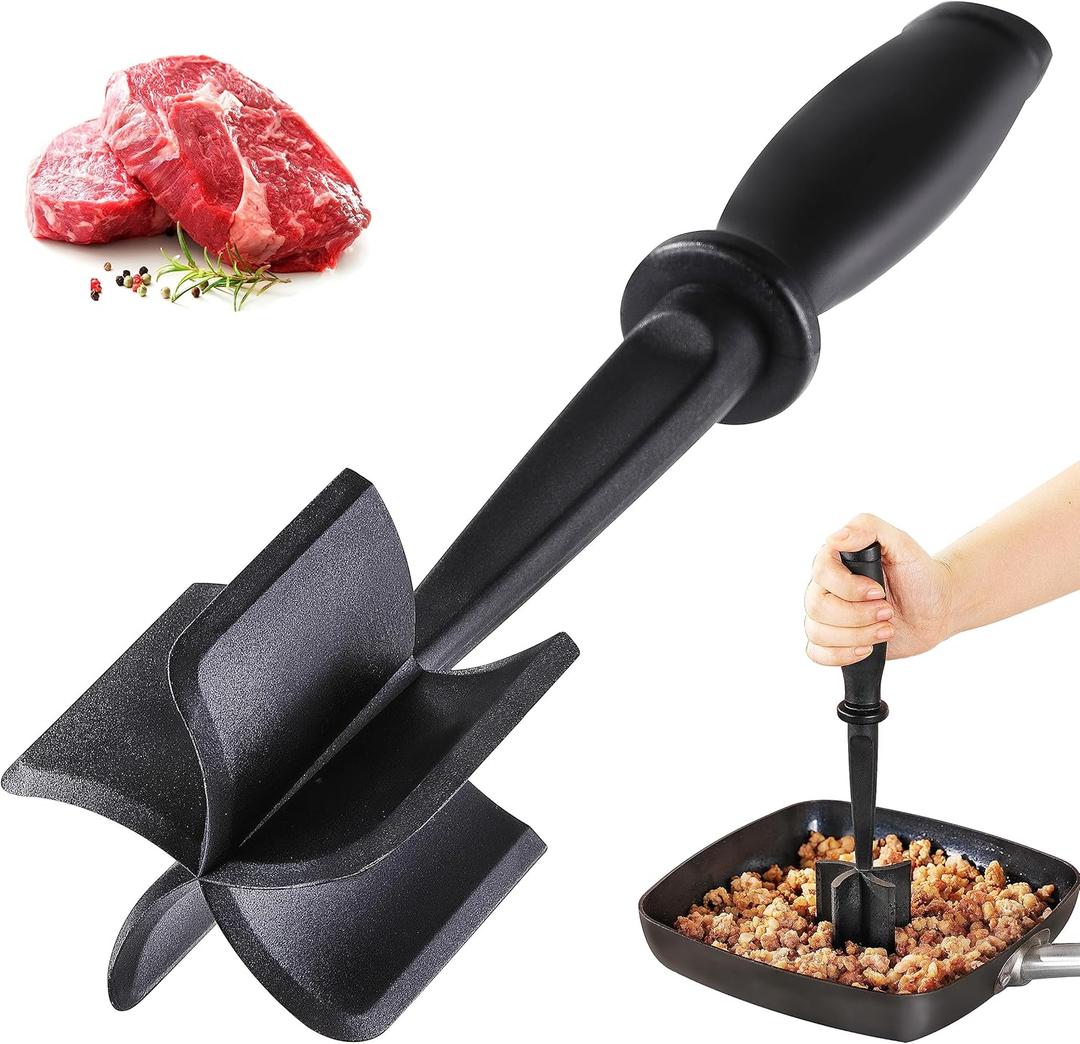 Meat Chopper Masher for Ground Beef and Hamburger Meat, Heat Resistant 5 Curved Blades Ground Beef Smasher, Nylon Meat Spatula Hamburger Chopper, Mix and Chop Kitchen Tool 2 Packs
