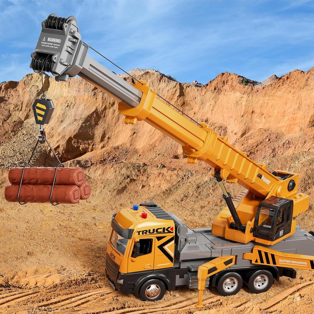 Kids Toys for 3 4 5 6 7 Years Old Boys, Die-cast Construction Toys Set w/Lights & Sounds, 29IN Crane Arm Alloy Engineering Construction Vehicles Truck Toys, Classics Crane Truck Model