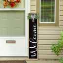 TQianJiang Farmhouse Outdoor Welcome Sign for Front Porch Standing 45"9" for Entryway Front Porch Outside Decor Standing Vertical Hanging Tall Rustic Leaner Wood Framed (Wood Black)