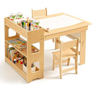 WINGYZ Kids Art Table and Chairs - Toddler Activity Table and 2 Chair Set with Storage Cabinet, 5 in 1 Kids Desk Craft Table with Paper Roll for Drawing Playrooms Daycare Classroom Gifts