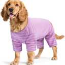 Striped Dog Pajamas - Jammies for Small to Large Dogs, Fleece Shedding Suit, Stretchy & Machine-Washable Pjs, Belly Cut for Males, Great for Surgery & Cold Weather, Purple 3XL