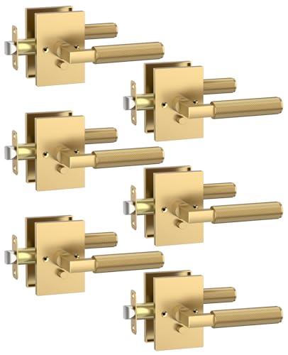 Asidrama 5 Pack Champagne Bronze Privacy Door Handles, Door Lever with Door Knobs Indoor for Bedroom or Bathroom, Heavy Duty Door Handles Interior with Locks for Left Right Sided Doors