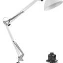 LEPOWER Metal Desk Lamp, Adjustable Goose Neck Architect Table Lamp with On/Off Switch, Swing Arm Desk Lamp with Clamp, EyeCaring Reading Lamp for Bedroom, Study Room &Office (White)